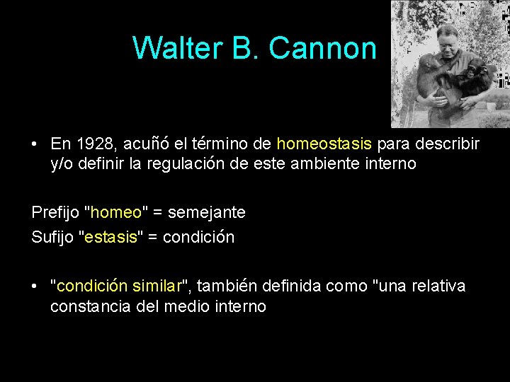 Walter B. Cannon • En 1928, acuñó el término de homeostasis para describir y/o