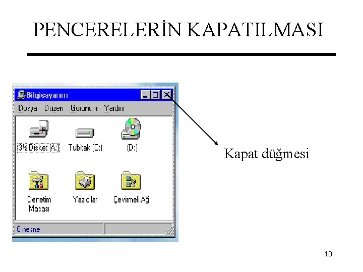 PENCERELERİN KAPATILMASI Kapat düğmesi 10 