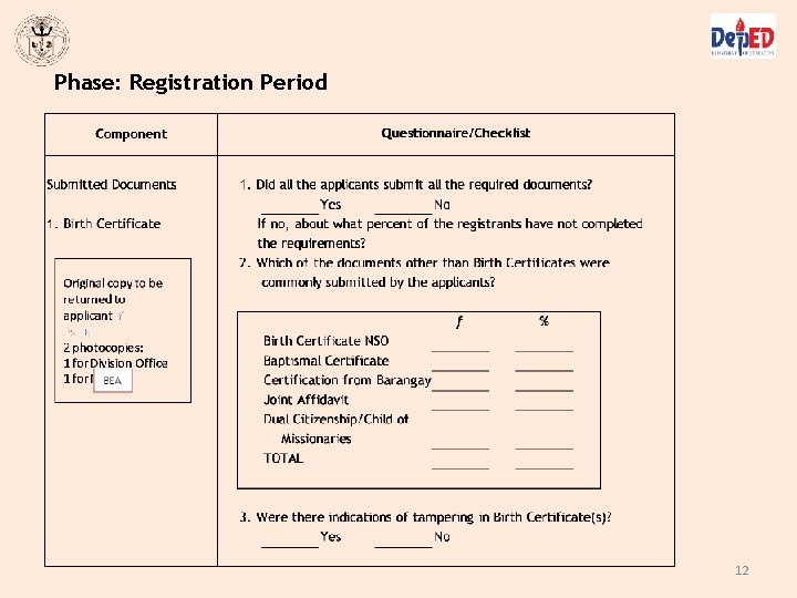 Phase: Registration Period 12 Phase: Registration Period 12