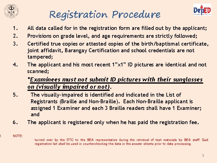ll Registration Procedure 1. 2. 3. 4. All data called for in the registration ll Registration Procedure 1. 2. 3. 4. All data called for in the registration