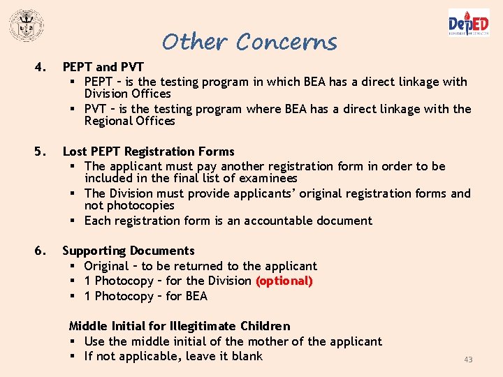 Other Concerns 4. PEPT and PVT § PEPT – is the testing program in Other Concerns 4. PEPT and PVT § PEPT – is the testing program in