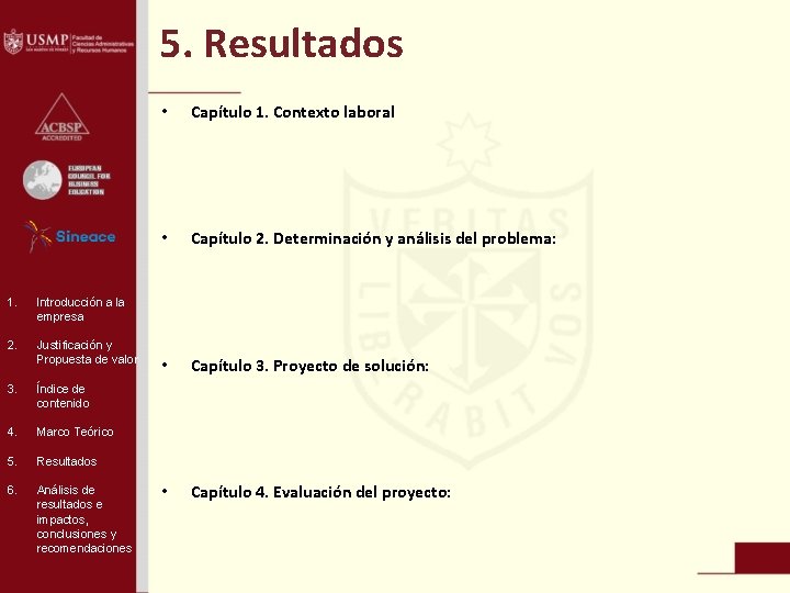 5. Resultados 1. Introducción a la empresa 2. Justificación y Propuesta de valor 3.