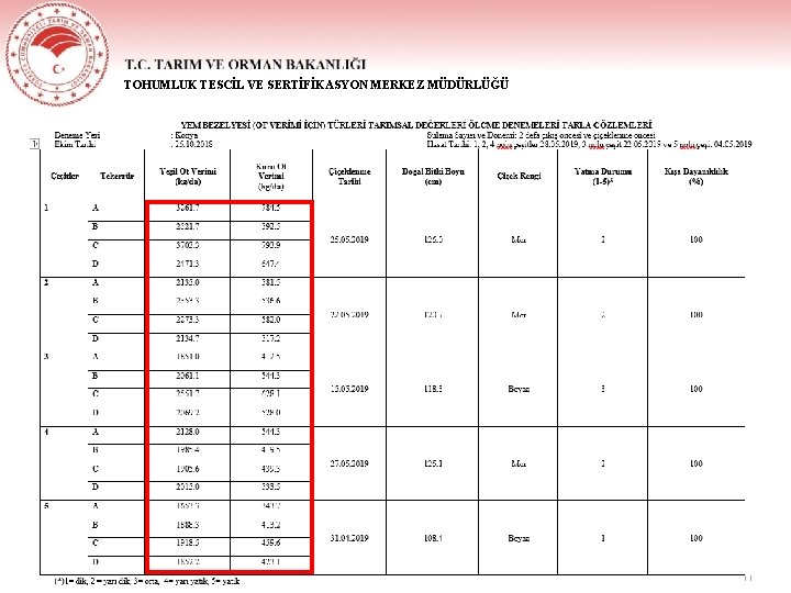 TOHUMLUK TESCİL VE SERTİFİKASYON MERKEZ MÜDÜRLÜĞÜ 