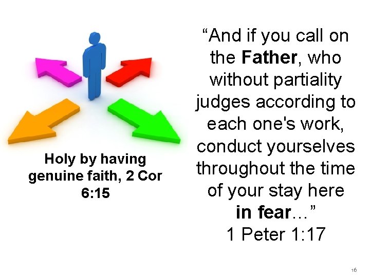 Holy by having genuine faith, 2 Cor 6: 15 “And if you call on