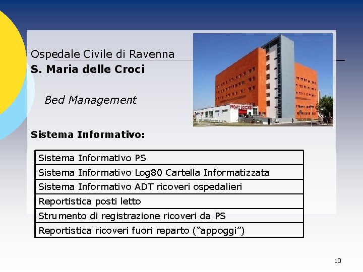 Ospedale Civile di Ravenna S. Maria delle Croci Bed Management Sistema Informativo: Sistema Informativo