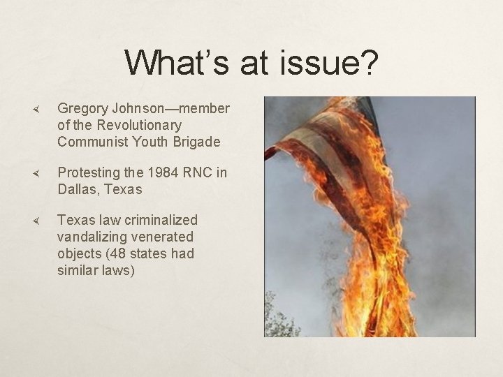 What’s at issue? Gregory Johnson—member of the Revolutionary Communist Youth Brigade Protesting the 1984