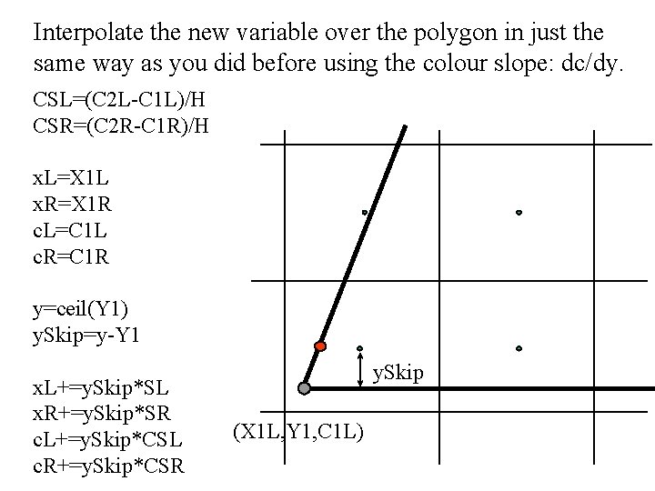 Interpolate the new variable over the polygon in just the same way as you