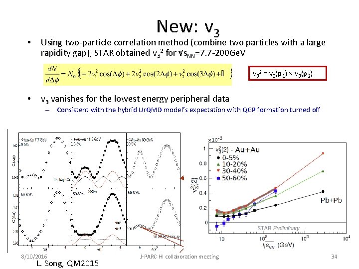  • New: v 3 Using two-particle correlation method (combine two particles with a