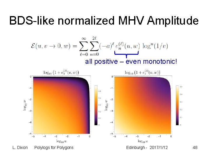 BDS-like normalized MHV Amplitude all positive – even monotonic! L. Dixon Polylogs for Polygons