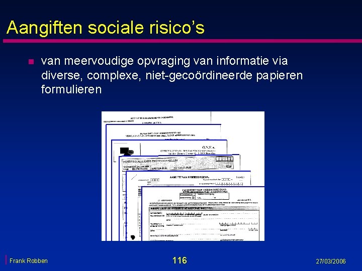 Aangiften sociale risico’s n van meervoudige opvraging van informatie via diverse, complexe, niet-gecoördineerde papieren Aangiften sociale risico’s n van meervoudige opvraging van informatie via diverse, complexe, niet-gecoördineerde papieren