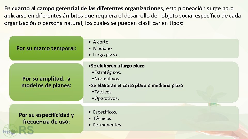 En cuanto al campo gerencial de las diferentes organizaciones, esta planeación surge para aplicarse