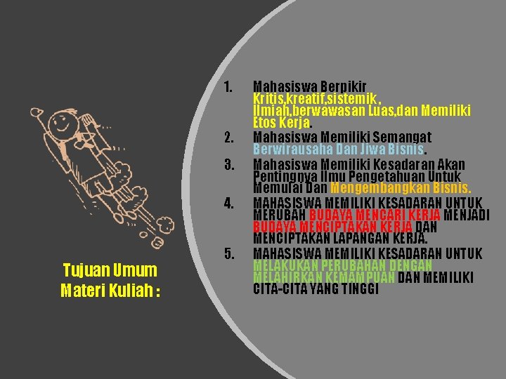 1. 2. 3. 4. Tujuan Umum Materi Kuliah : 5. Mahasiswa Berpikir Kritis, kreatif,