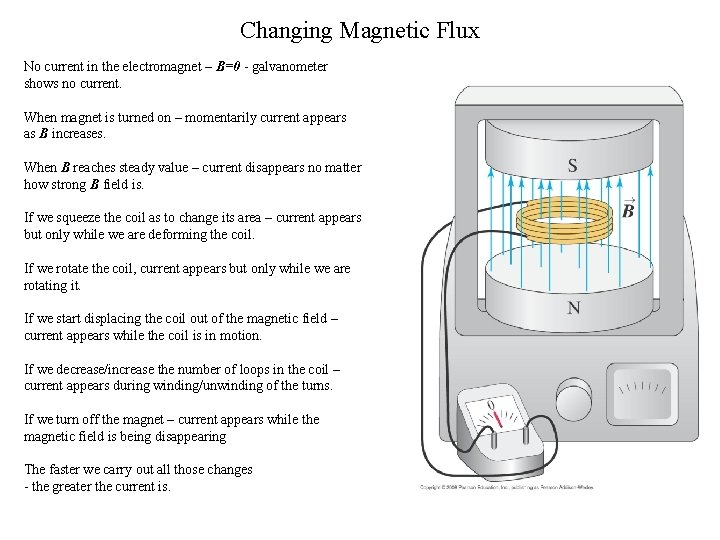 Changing Magnetic Flux No current in the electromagnet – B=0 - galvanometer shows no