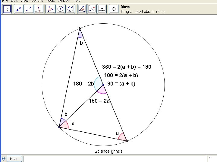 b 360 – 2(a + b) = 180 = 2(a + b) 180 –