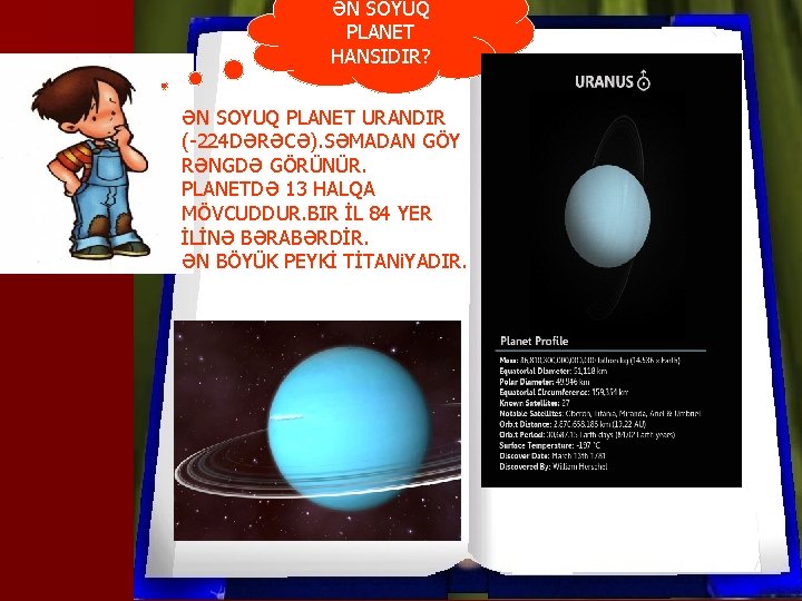 ƏN SOYUQ PLANET HANSIDIR? ƏN SOYUQ PLANET URANDIR (-224 DƏRƏCƏ). SƏMADAN GÖY RƏNGDƏ GÖRÜNÜR.