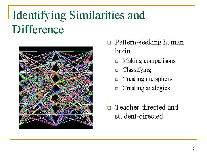 Identifying Similarities and Difference q Pattern-seeking human brain q q q Making comparisons Classifying