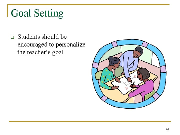 Goal Setting q Students should be encouraged to personalize the teacher’s goal 64 