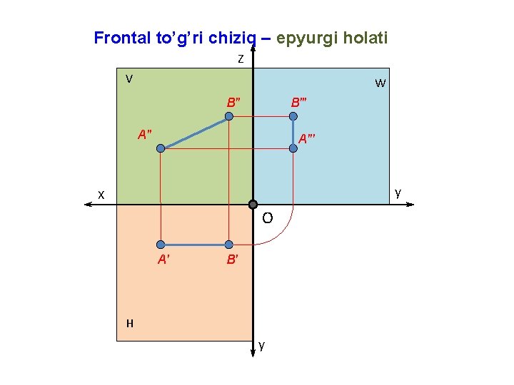 Frontal to’g’ri chiziq – epyurgi holati Z V W B′′′ A′′′ y X O
