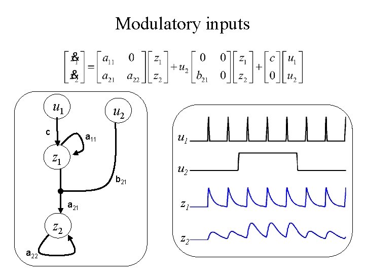 Modulatory inputs u 1 u 2 c u 1 a 11 z 1 b