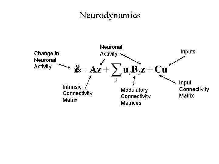 Neurodynamics Neuronal Activity Change in Neuronal Activity Intrinsic Connectivity Matrix Modulatory Connectivity Matrices Input