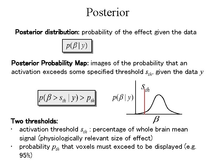 Posterior distribution: probability of the effect given the data Posterior Probability Map: images of