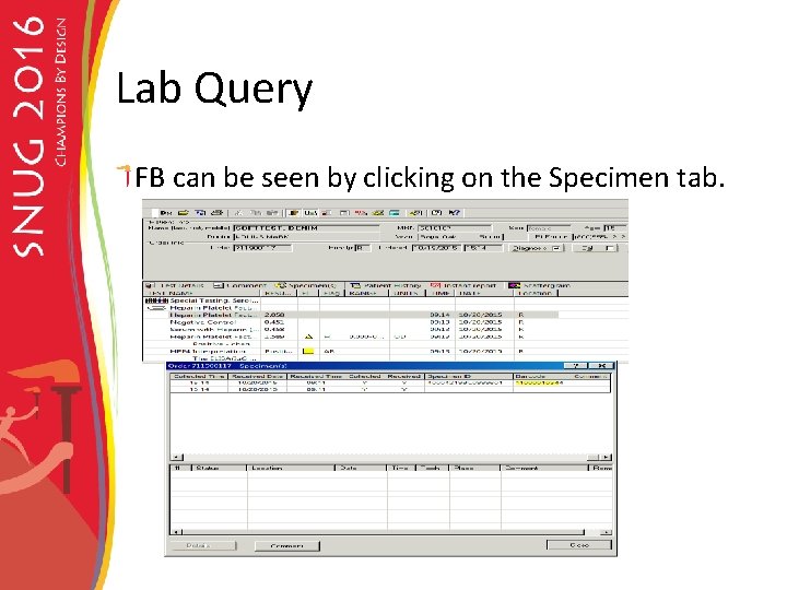 Lab Query FB can be seen by clicking on the Specimen tab. 