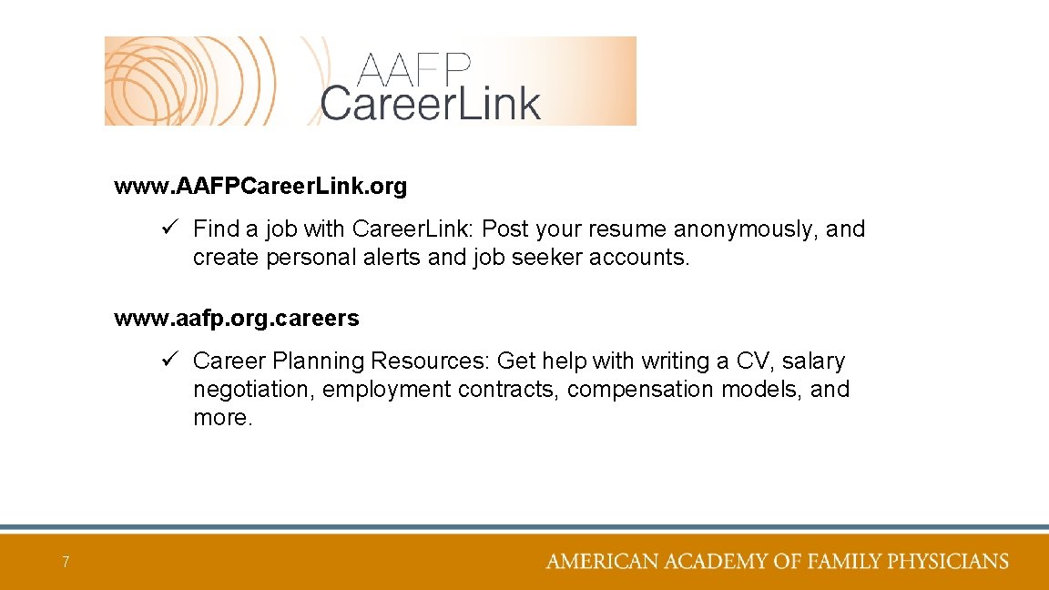 www. AAFPCareer. Link. org ü Find a job with Career. Link: Post your resume