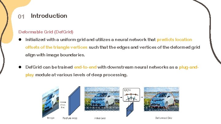 01 Introduction Deformable Grid (Def. Grid) l Initialized with a uniform grid and utilizes