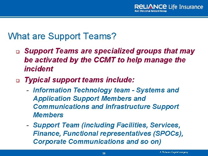 What are Support Teams? q q Support Teams are specialized groups that may be