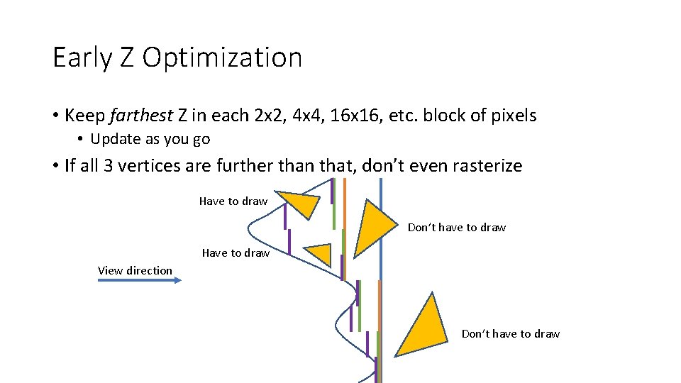 Early Z Optimization • Keep farthest Z in each 2 x 2, 4 x Early Z Optimization • Keep farthest Z in each 2 x 2, 4 x