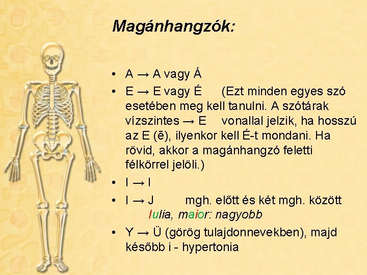 Magánhangzók: • A → A vagy Á • E → E vagy É (Ezt