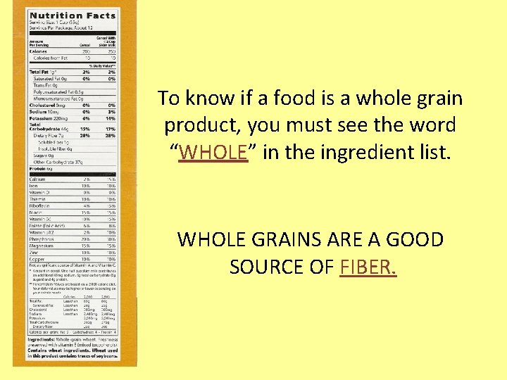 To know if a food is a whole grain product, you must see the