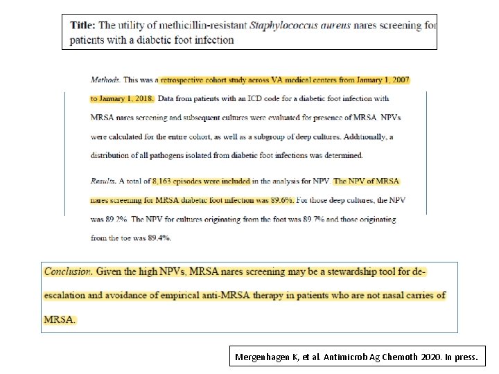 Mergenhagen K, et al. Antimicrob Ag Chemoth 2020. In press. 