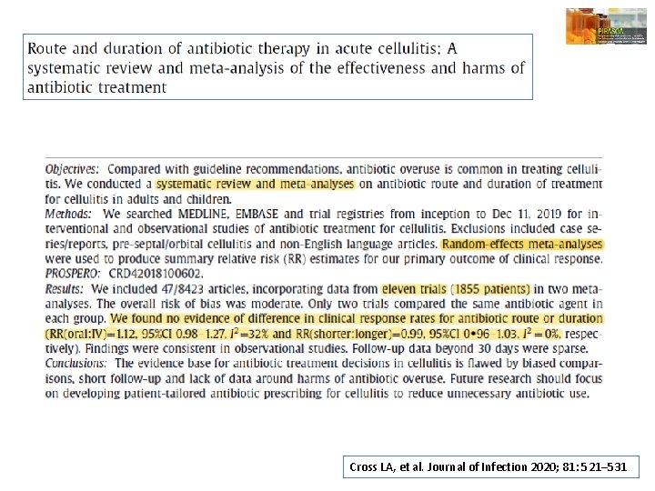 Cross LA, et al. Journal of Infection 2020; 81: 521– 531 