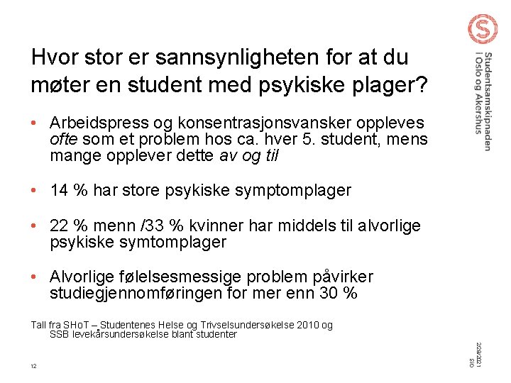 Hvor stor er sannsynligheten for at du møter en student med psykiske plager? •