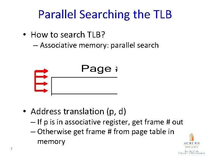 Parallel Searching the TLB • How to search TLB? – Associative memory: parallel search Parallel Searching the TLB • How to search TLB? – Associative memory: parallel search