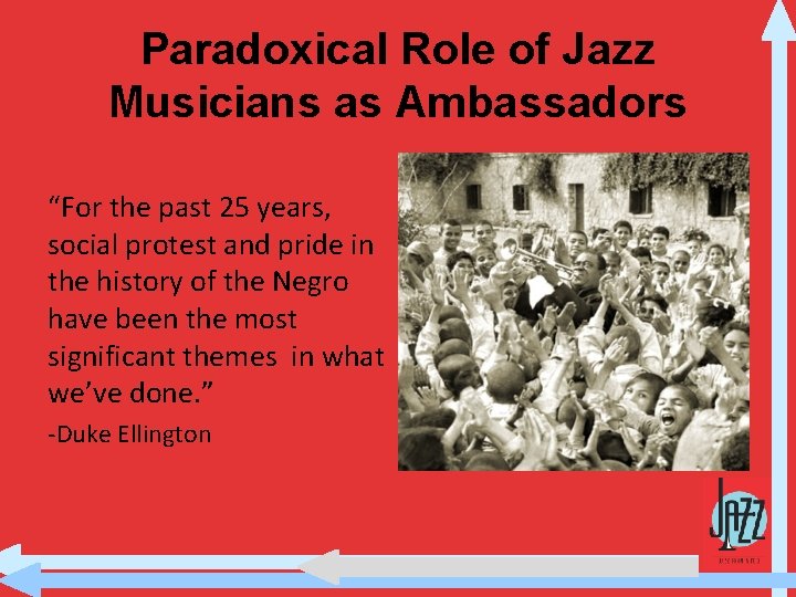 Paradoxical Role of Jazz Musicians as Ambassadors “For the past 25 years, social protest