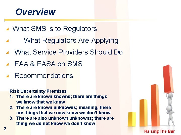 Overview ◢ What SMS is to Regulators ◢ What Regulators Are Applying ◢ What