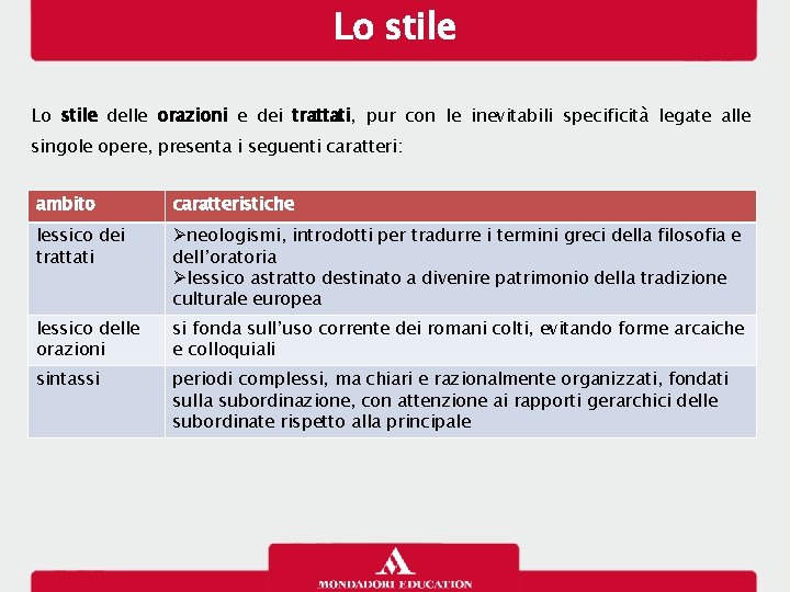 Lo stile delle orazioni e dei trattati, pur con le inevitabili specificità legate alle