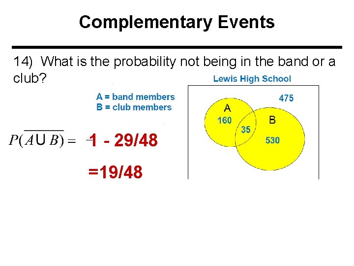 Complementary Events 14) What is the probability not being in the band or a