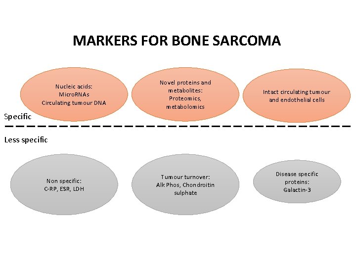 MARKERS FOR BONE SARCOMA Nucleic acids: Micro. RNAs Circulating tumour DNA Novel proteins and