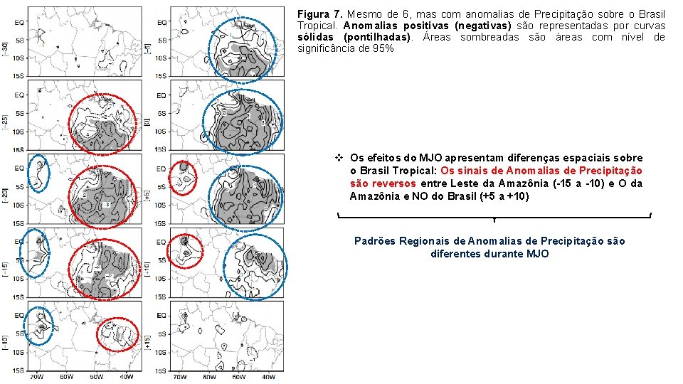 Figura 7. Mesmo de 6, mas com anomalias de Precipitação sobre o Brasil Tropical.