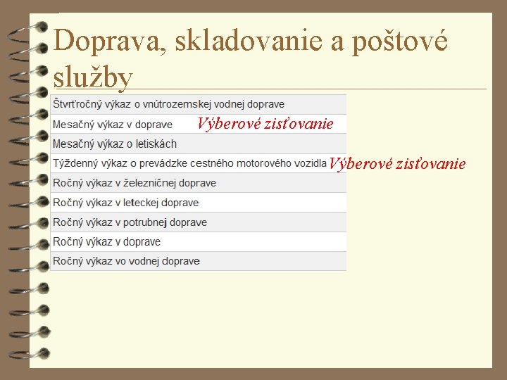 Doprava, skladovanie a poštové služby Výberové zisťovanie 