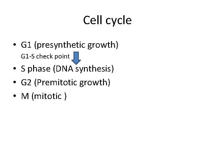 Cell cycle • G 1 (presynthetic growth) G 1 -S check point • S