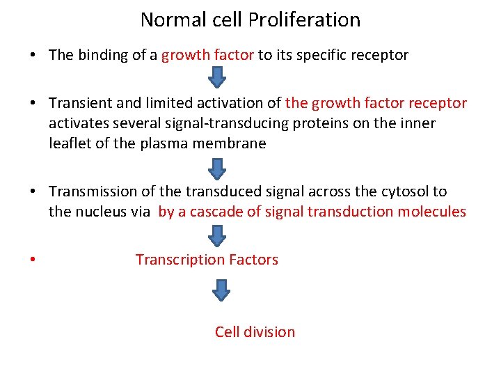 Normal cell Proliferation • The binding of a growth factor to its specific receptor