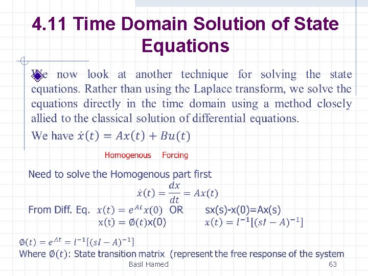 4. 11 Time Domain Solution of State Equations Basil Hamed 63 