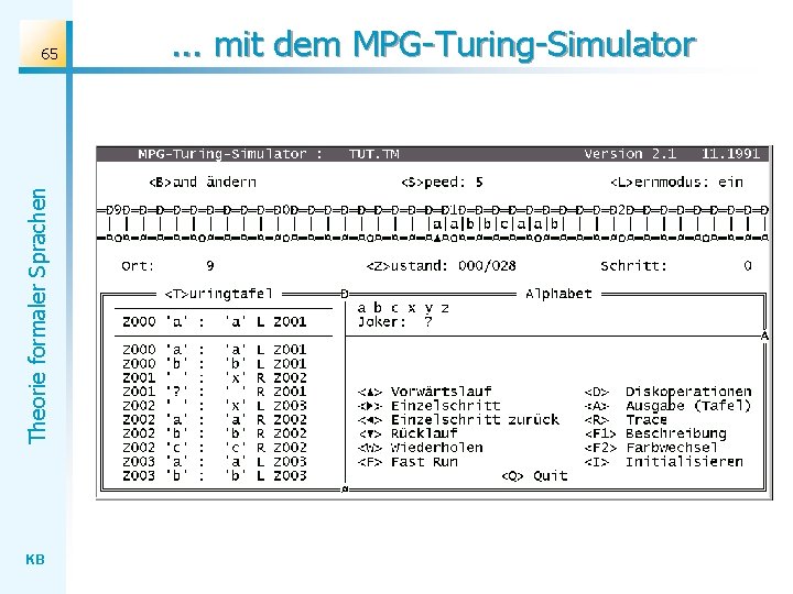 Theorie formaler Sprachen 65 KB . . . mit dem MPG-Turing-Simulator 