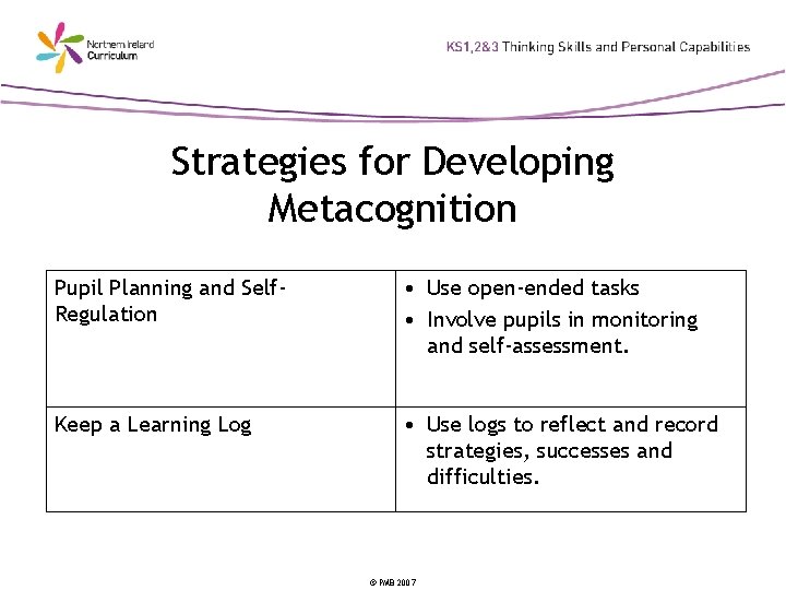 Strategies for Developing Metacognition Pupil Planning and Self. Regulation • Use open-ended tasks •