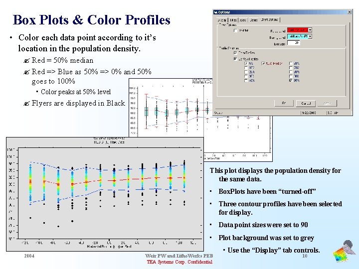 Box Plots & Color Profiles • Color each data point according to it’s location