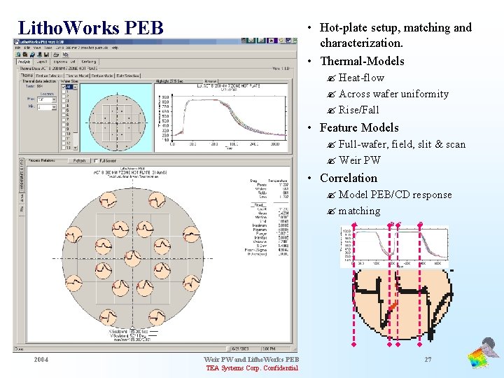 Litho. Works PEB • Hot-plate setup, matching and characterization. • Thermal-Models ? Heat-flow ?